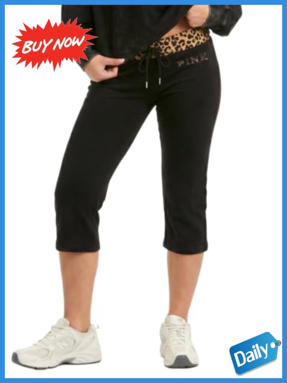 Fold Over Waist Capri Pants Cotton Spandex Fitted Flared Hem